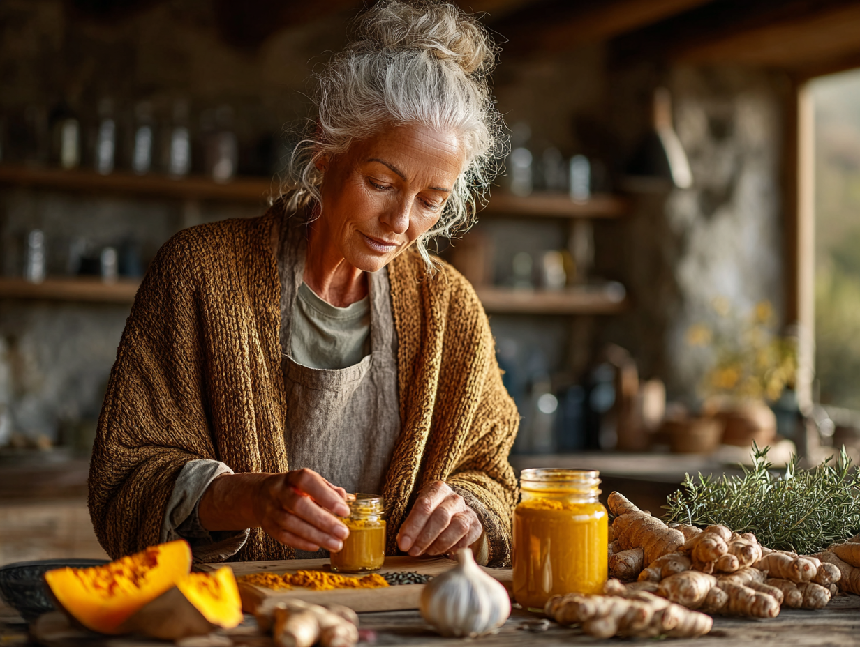 Жінка середнього віку готує здоровий салат
